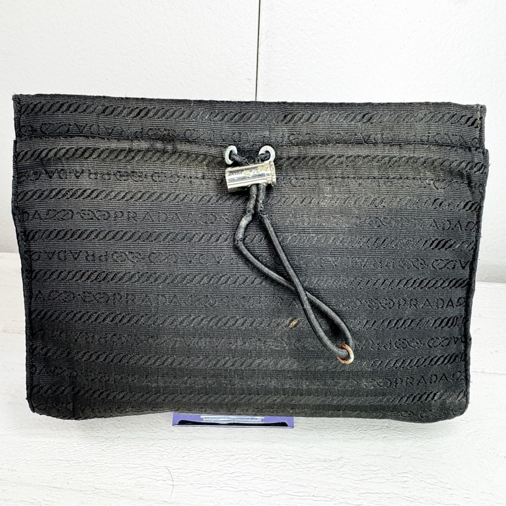 Prada Black Jacquard Nylon Cosmetic Pouch / Clutch – Made in Italy